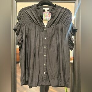 Lush Charcoal Ruched Sleeve Blouse